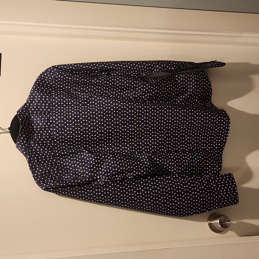 Lands' End NWT No Iron Supima button down shirt, sz 12, midnight indigo dots - Picture 4 of 9